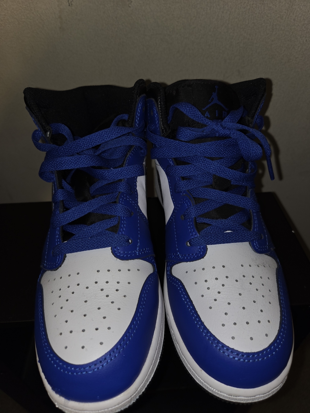 Jordan Mids Kids High-Top Sneakers in White and Royal Blue Sz Y6 Worn Once